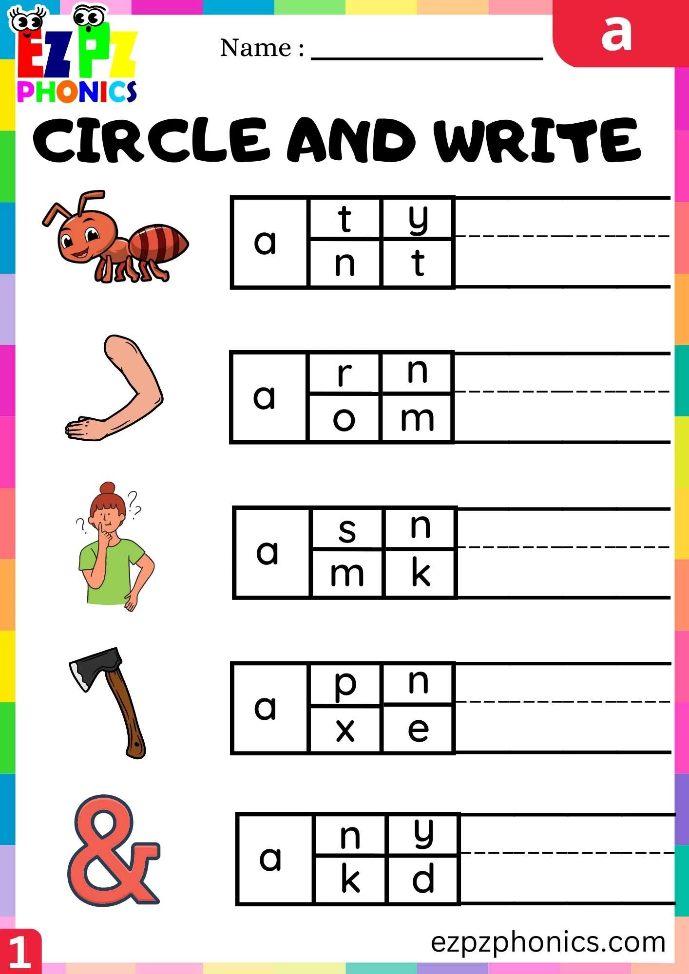 Letter a Circle and Write Beginning Sounds Worksheet